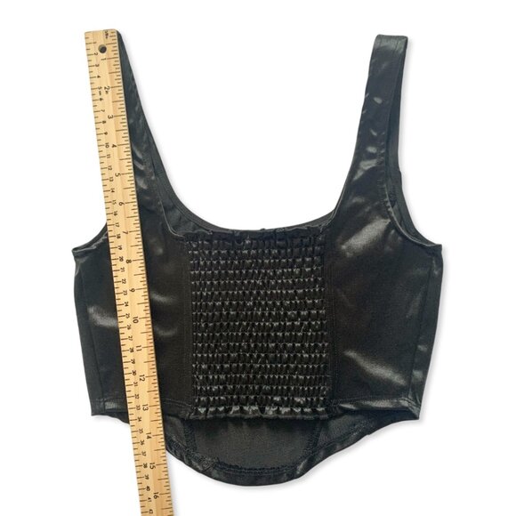 A.C.W. Black Satin Smocked Crop Top Bustier Corset Smock Goth Punk Romantic Emo - Picture 11 of 11